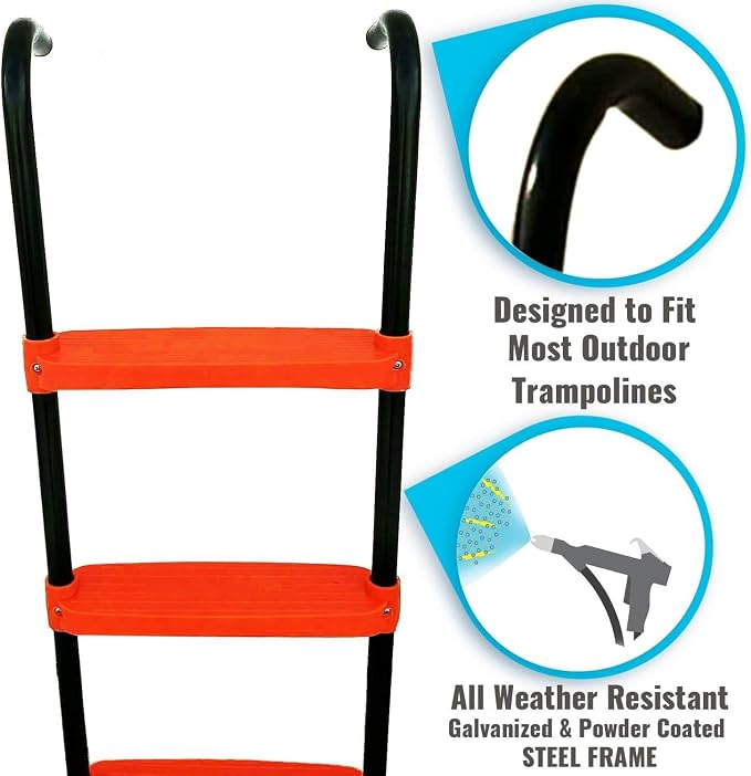 N1Fit Trampoline Ladder - Universal 3-Step Trampoline Steps Supporting up to 220 lbs - Powder Coated & UV Treated Trampoline Stairs Accessories for Kids All Weather Exposure - Sturdy & Safe Design