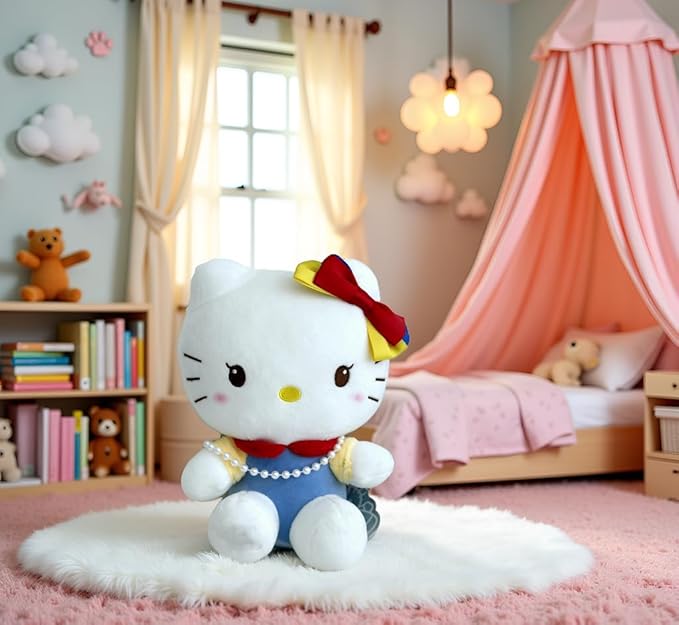 AlphaDesignLuxe Kitty Plush 10” Collectible Kitty Plushie Cute Stuffed Animal Toy Adorable Kawaii Doll (Pearls Classic)