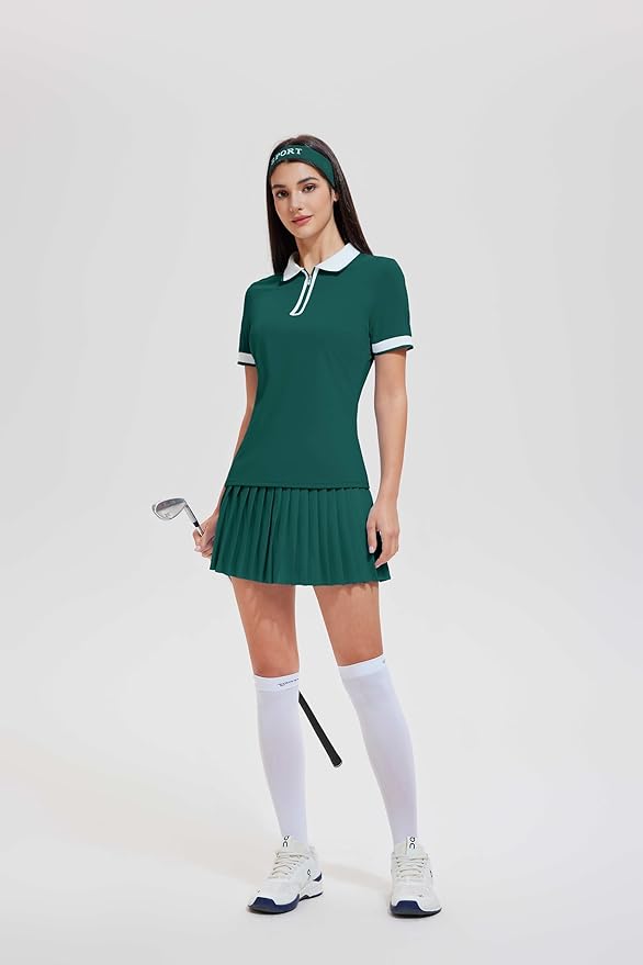 Tennis Skirt Sets for Women Zipper Color Block High Waisted Golf Polo Two Piece Skirt Set Women 2 Piece Outfits