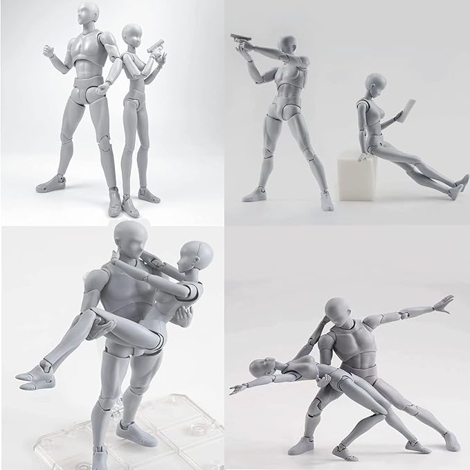 Action Figures PVC Model (Grey Color) with Box Drawing Figure Models for Artists(Female+Male)