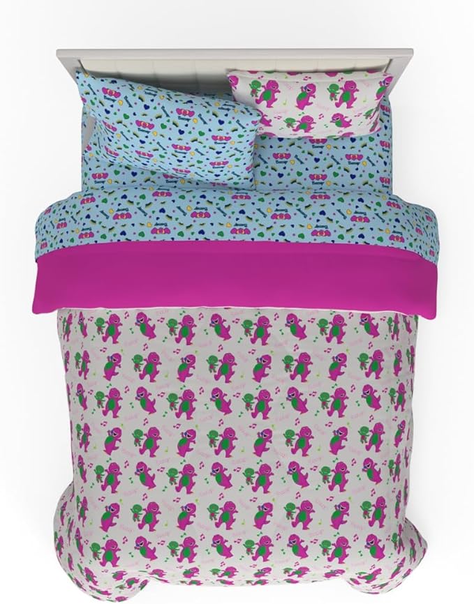 Barney & Friends Bedding 7 Piece Super Soft Reversible Comforter and Sheet Set with Sham, Full, (Officially Licensed Product) By Franco