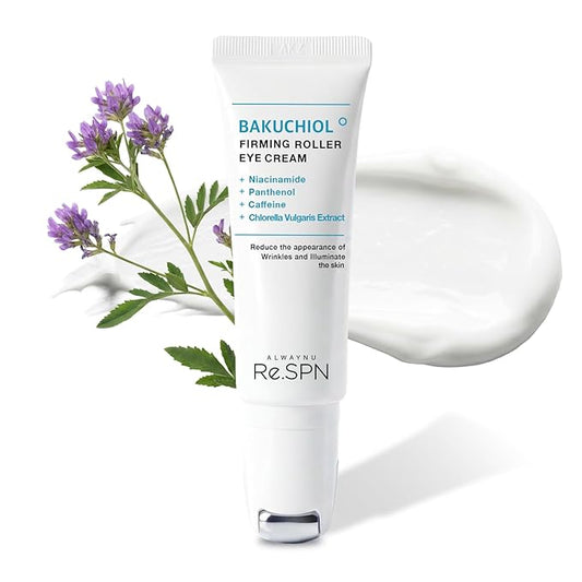 Re.SPN Bakuchiol Firming Eye Cream with Cooling Metal Roller – Clinically Proven Moisturizing Eye Cream for Puffiness, Wrinkles & Dark Circles | Vegan, Fragrance-Free, Korean Skincare (0.67 fl oz)