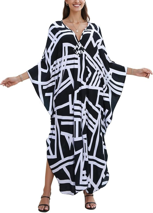 Mumu Dresses for Women Plus Size, Bohemian Kaftan Beach Cover Up Long Maxi Nightgown Soft Loungewear