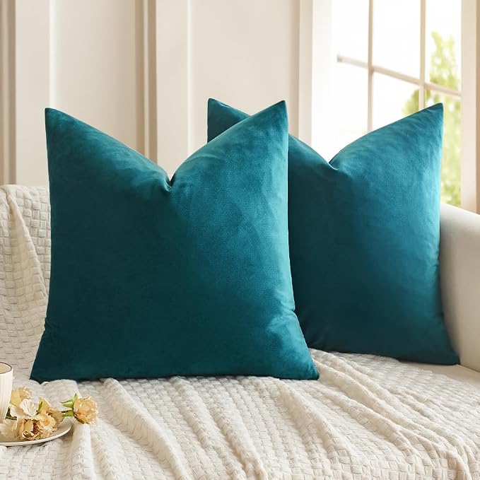 MIULEE Velvet Throw Pillow Covers 22x22 Inch Pack of 2 Teal | Soft Solid Decorative Pillow Covers, Modern Luxury Home Decor, for Couch Chair Sofa Bedroom Livingroom