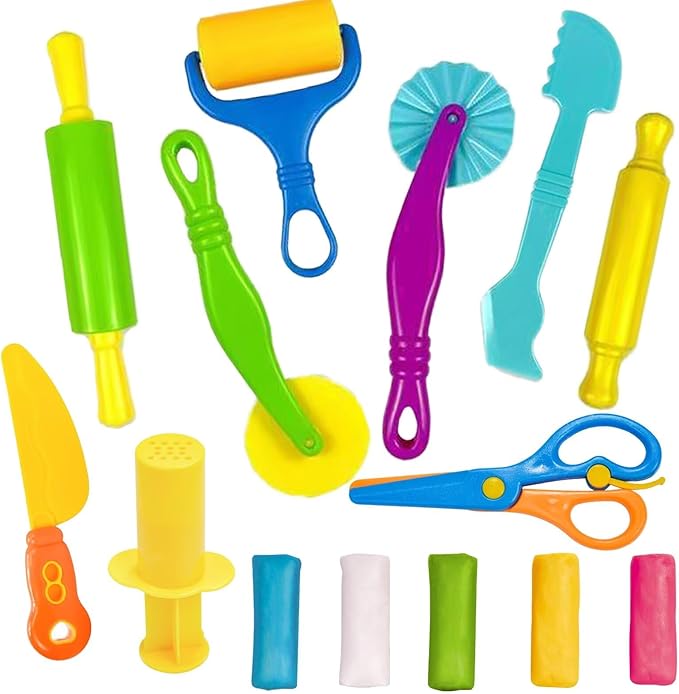 Unleash Creativity with 9 Pcs Play Dough Tools Sets Dough Whit 5 Bright Color Dough.Ideal as a Gift for Kids Aged 3-4-8 Years