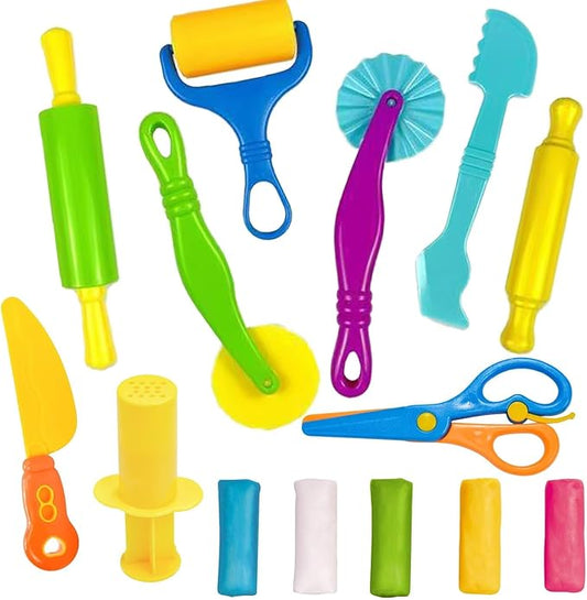 Unleash Creativity with 9 Pcs Play Dough Tools Sets Dough Whit 5 Bright Color Dough.Ideal as a Gift for Kids Aged 3-4-8 Years