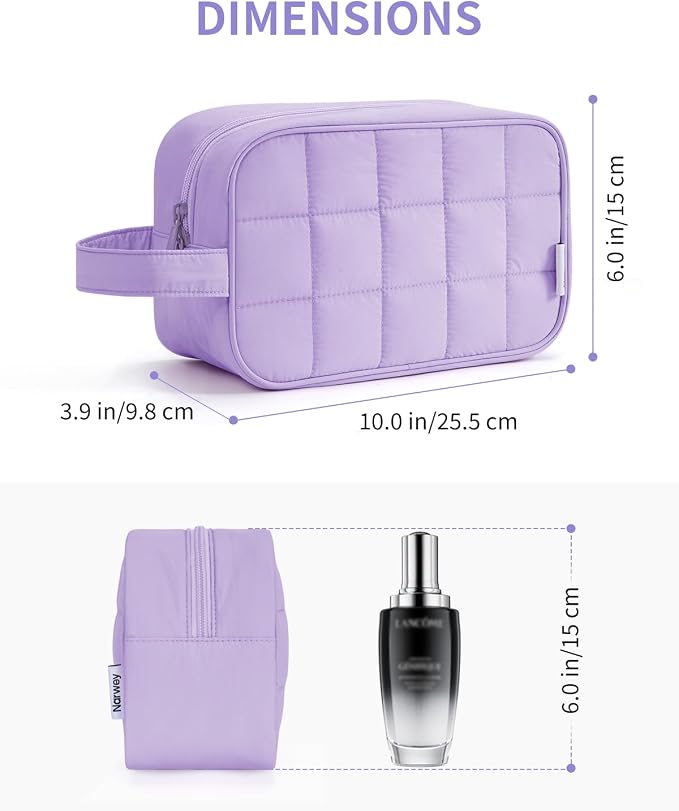 Narwey Quilted Makeup Bag Puffy Make up Bag Cosmetic Bag Organizer, Puffer Travel Toiletry Bag for Traveling Women Girl, Travel Bag for Toiletries, Skincare Medicine Bags (Purple)