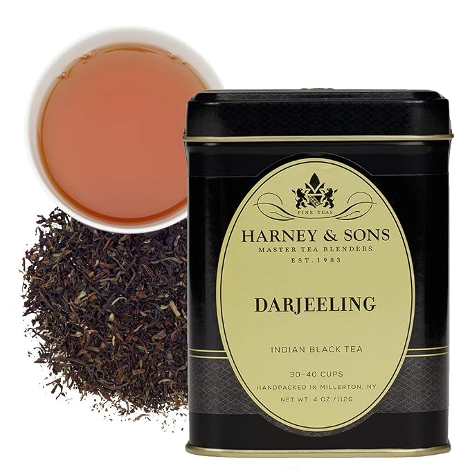 Harney & Sons Darjeeling Loose Leaf Black Tea, Premium Blend of First Flush & Autumnal Darjeeling, Medium-Bodied Indian Tea, 4 oz Tin
