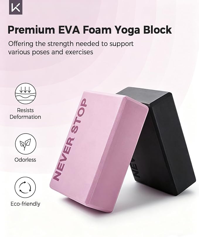 KEEP Yoga Block, High-Density EVA Foam 2 Pack Yoga Block with Non-Slip Textured Surface, Supportive, Lightweight - Ideal for Yoga