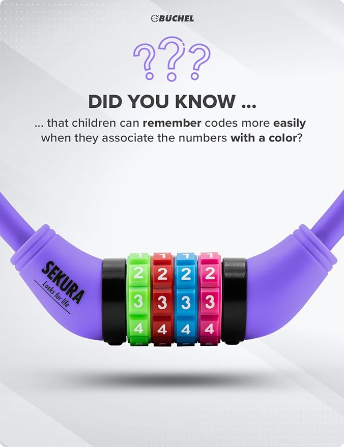 Büchel Bike Locks Cable for Kids - Colorful & Keyless - Secure Your Child's Bike - Easy-to-Use Bicycle Accessory, High Security 5 Digit Resettable Combination Coiling Bicycle Lock, Anti Theft