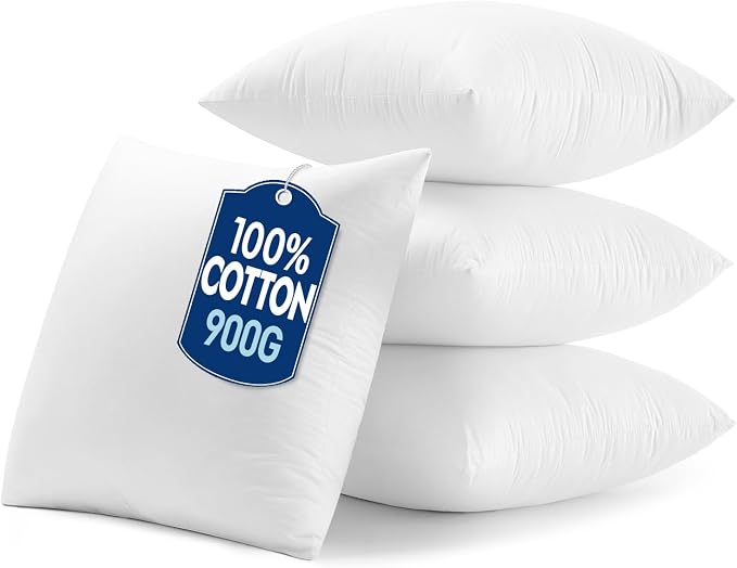 MIULEE 26x26 Inch Pillow Inserts Pack of 4-100% Cotton Cover | White Throw Pillow with 100% Virgin Microfiber for Bed Sofa Couch Living Room, All-Season Decorative Back Support