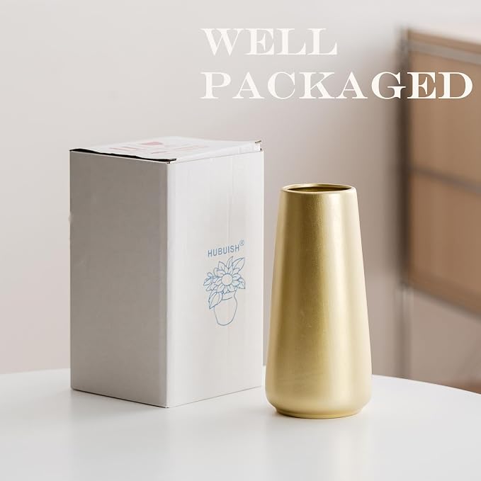 Simple Boho Ceramic Flower Vase for Home Decor (Light Gold,Big) | 8'' Modern Vase for Flower Plant Pampas Grass, Fit for Table Shelf Centerpieces, Living Room Kitchen Bedroom Wedding Gift