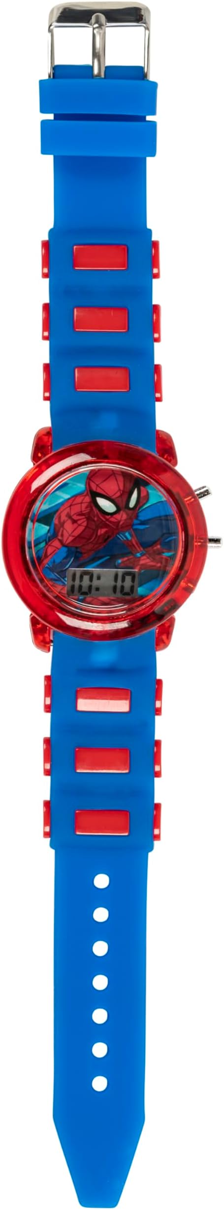 Marvel Spider-Man Kids' LCD Watch – Flashing LED Bullet Band, Digital Time Display, Red & Blue Design, Durable Plastic Case, Adjustable Silicone Strap – Fits Wrists 5.5" to 8"