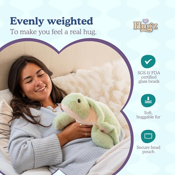 Hugz Official Shelly The Turtle – Premium Weighted Stuffed Plushie 3.8 lb for Adults & Kids – Microwavable Stuffed Animal – Heatable & Coolable – Super Soft Fur – Gift Ready Tube Packaging
