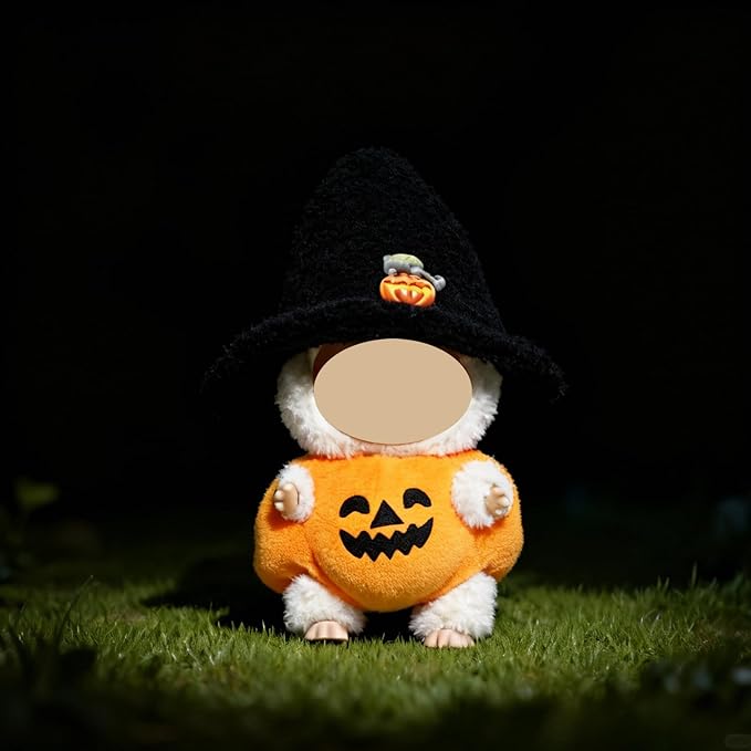 17cm Doll Clothes, Halloween Witch Hat and Pumpkin Costume Set Handcrafted Crochet Halloween Clothes for 6.7"(No Doll Included) (Style05)
