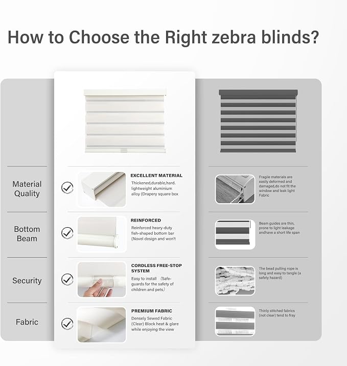 AOSKY Cordless Zebra Blinds for Windows Pull Down Roller Window Shades Dual Layer Light Filtering Privacy for Day and Night, Free-Stop Door Shades for Home Easy to Install (59" W X 72" H, Beige)