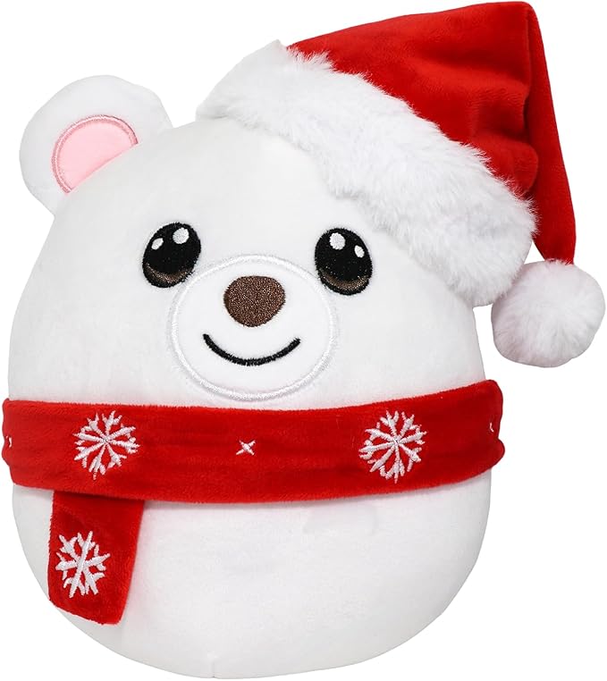 Christmas Stuffed Animal, Polar Bear with Christmas Hat Plush, Cute Plushies for Kids Holiday Decorations and Gifts (Polar Bear)