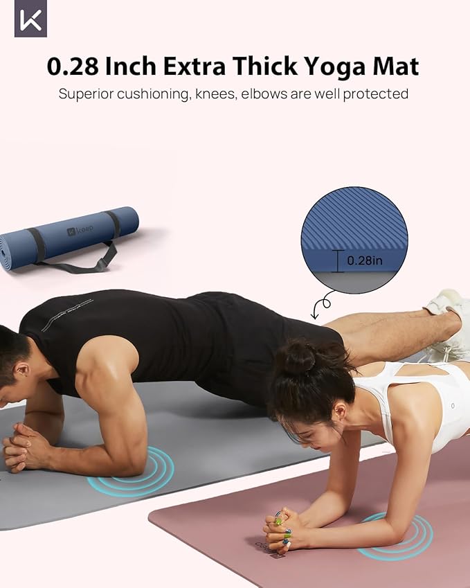 KEEP Extra Wide Yoga Mat, 7mm Thick 72" x 32" Exercise Mat | 7mm thick Extra wide yoga mat with carry strap for home workout, yoga, exercise and Pilates