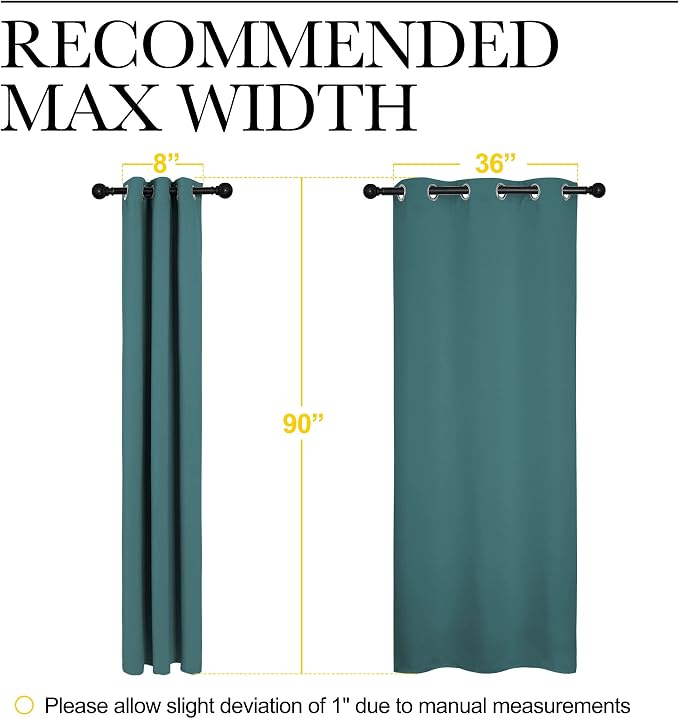 NICETOWN Patio Glass Door Panels - Blackout Curtains for Bedroom/Living Room, Privacy Panel Drapes for Dining Room and Guest Room (Sea Teal, 42 inches Wide x 90 inches Long, 1 Pair)