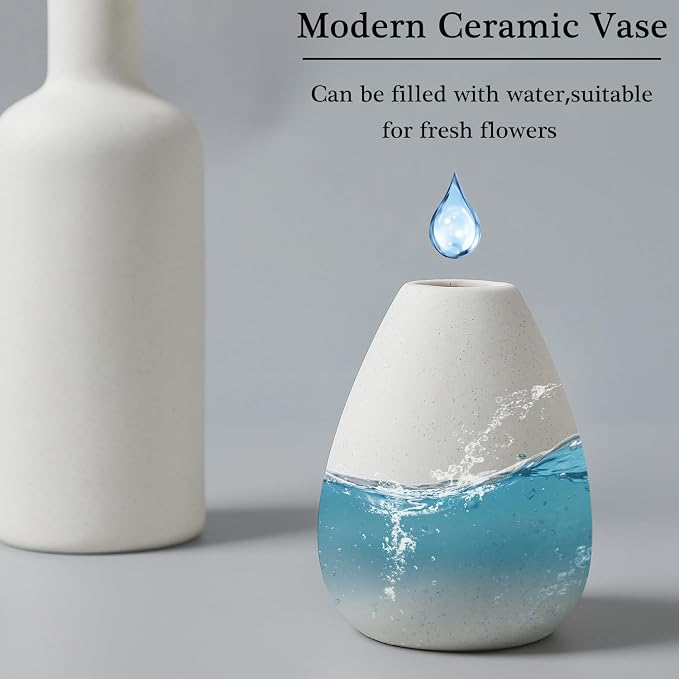 CEMABT White Ceramic Vase Set - 4 Small Unique Flower Vases for Centerpieces, Modern Home Decor