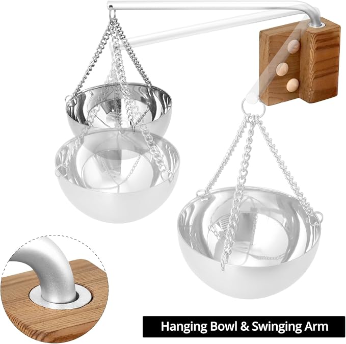 QWORK Aromatherapy Bowl Oil Cup Holder - Essential Oil Diffuser for Saunas, 500 ML Capacity - includes Swinging Arm and Wood Block