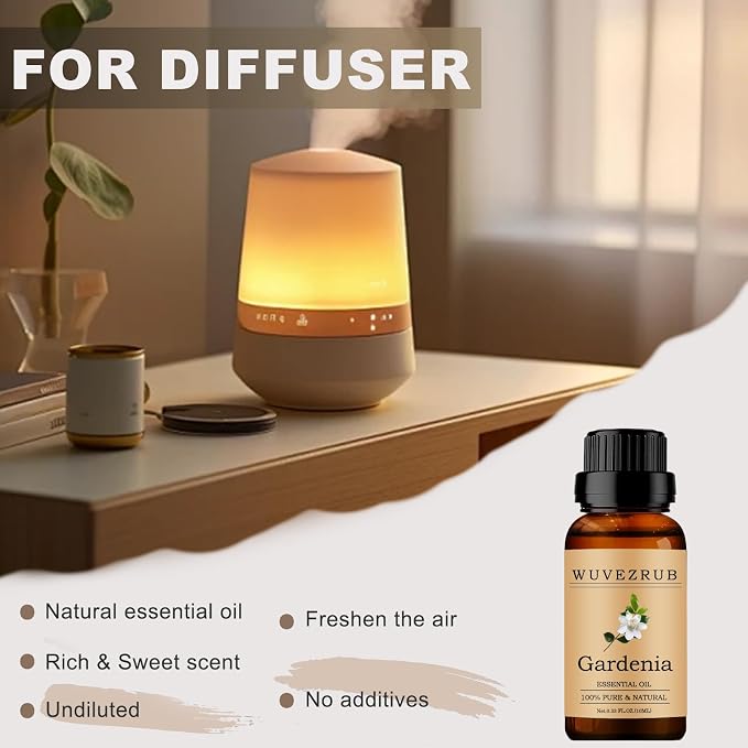 Gardenia Essential Oils 10ML, 100% Pure and Natural Essential Oil for Aromatherapy Diffuser - 0.33 Fl Oz/Gardenia