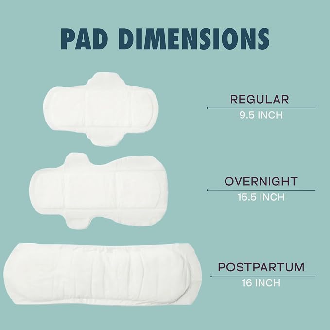 Nyssa Organic Cotton Cover Overnight Pads with Extended Back Panel & Double Wings — Chlorine-Free Maxi Pads for Heavy Flow, Postpartum & Sleep, Fragrance-Free Period Pads (16 Pads)