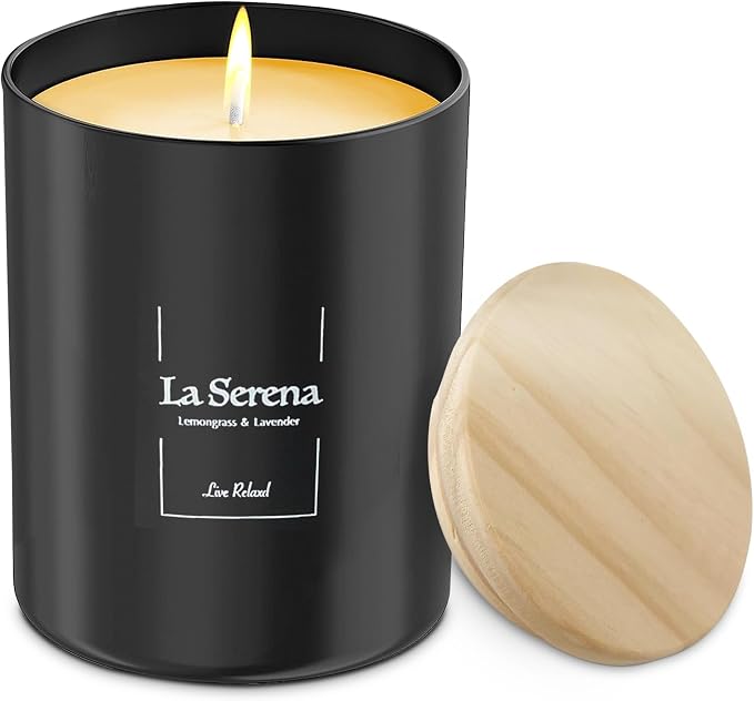 Premium Lemongrass & Lavender Scented Candles (La Serena), Natural Soy Candles Gifts for Women & Men, Hand Poured, Long Lasting Aromatherapy Essential Oil Candle, 8 Oz with 45 Hour Burn Time