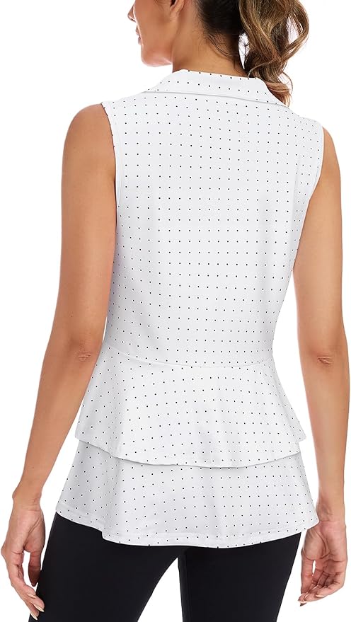 Women's Golf Vest with Pleated Tennis Skirt Hem Lightweight Full Zip Sleeveless Athletic Shirts with Pockets