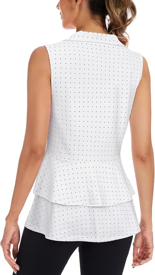 Women's Golf Vest with Pleated Tennis Skirt Hem Lightweight Full Zip Sleeveless Athletic Shirts with Pockets