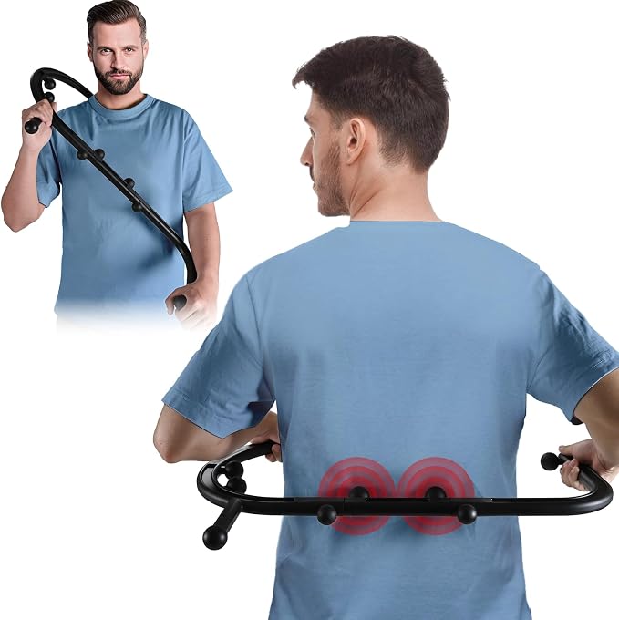 Trigger Point Massage Tool,Two Shapes Handheld Back and Neck Massager for Pain Relief,Muscle Release Tool Manual Massage Hook Back Neck Shoulder Massager Black - Gift for Women & Men