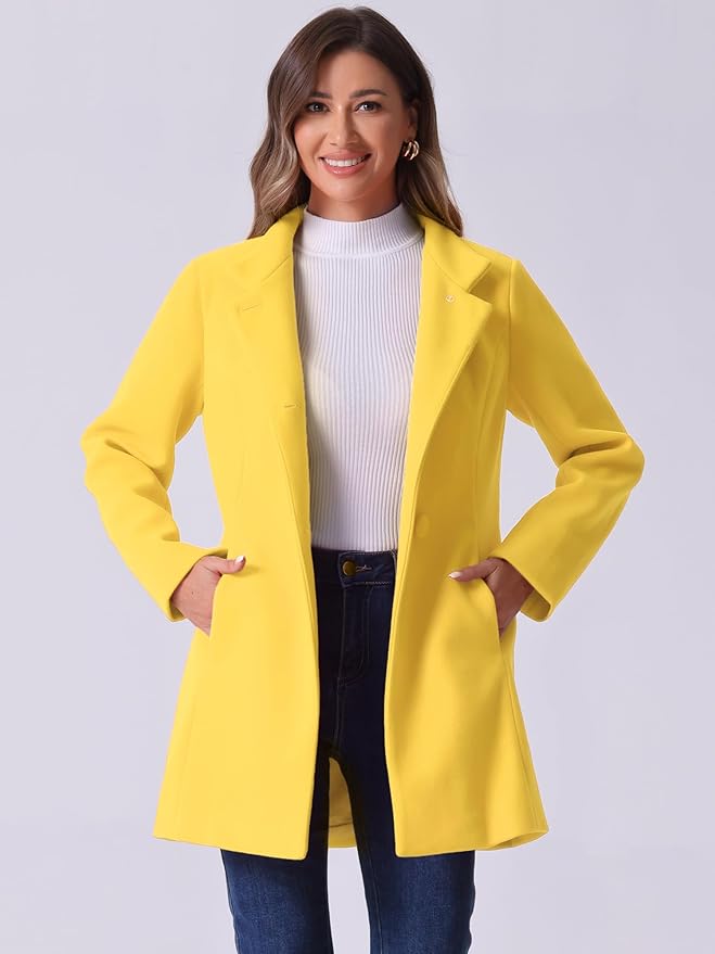 Allegra K Women's Winter Overcoat Mid-Long Stand Collar Single Breasted Coat Outerwear