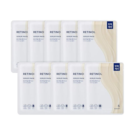 Retinol Serum Mask - Korean Skin care for Anti aging, Lifting, Pore care, Hydrating for All Skin Types with Bakuchiol, Ceramide, Squalane, Vegan sheet, 10 ea