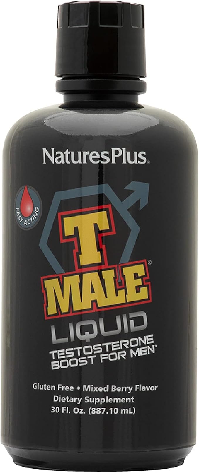 NaturesPlus T Male Liquid - 30 fl oz - Mixed Berry Flavor - Promotes Muscle Gain & Stamina - Vegetarian, Gluten Free - 30 Servings