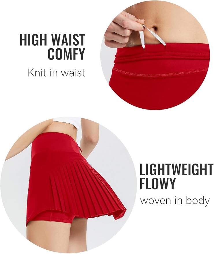 baleaf Tennis Skirt Pleated Golf Skorts with 3 Pockets | 14", Built in Shorts, High Waisted, Anti-slip Strip, Lightweight, for Athletic, Workout, Pickleball, Skorts for Women