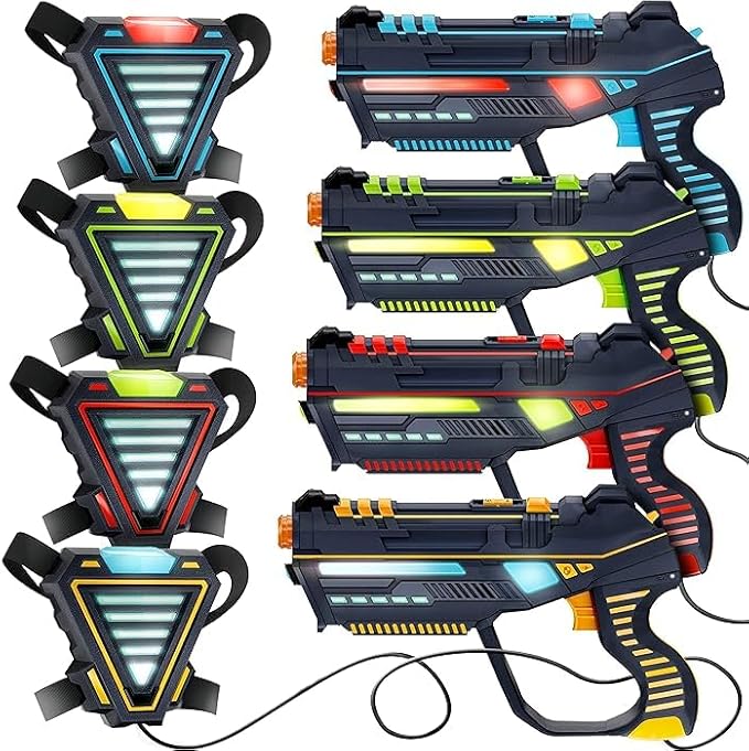 Squad Hero Rechargeable Laser Tag for Kids, Teens & Adults - Boys Gifts - Blasters & Vest Sensors - Fun Ideas Age 8+ Year Old Toys - 4 Set - Lazer Teen Boy Game Boys & Girls Outdoor Teenage Activities