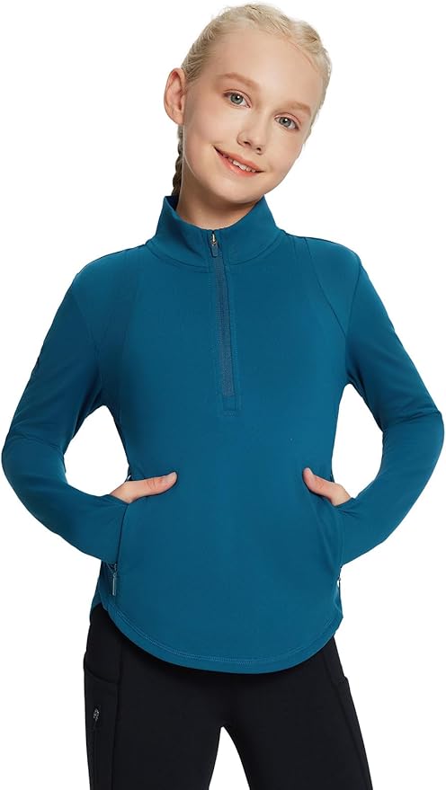 baleaf Girls Long Sleeve Shirts Fleece Jacket Fall Half Zip Pullover Kids Sweatshirts Athletic Thermal Coat