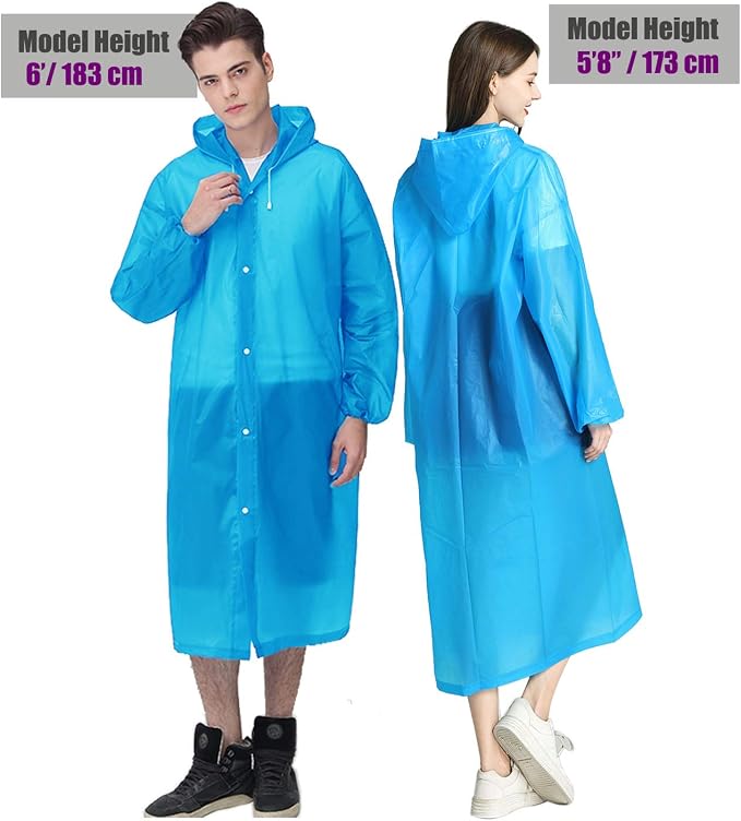 HLKZONE Raincoat, 2 Pack Rain Ponchos for Adults Travel Rain Jacket Packable Rain Coats for Women with Drawstring Hood