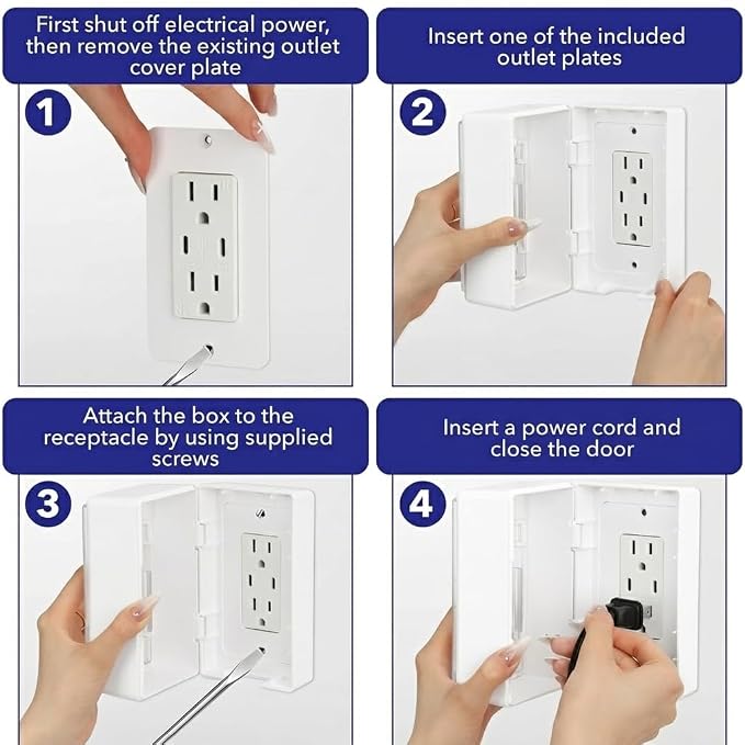 Bates- Baby Safety Outlet Cover Box, Locking Baby Proof Outlet Covers, Locking Plug Covers for Electrical Outlets