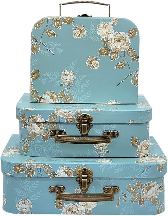 Decorative Box Set - 3 Storage Boxes with Lids, Keepsake & Trinket Boxes, Mini Luggage Gift Box, Vintage Suitcases Home Decoration