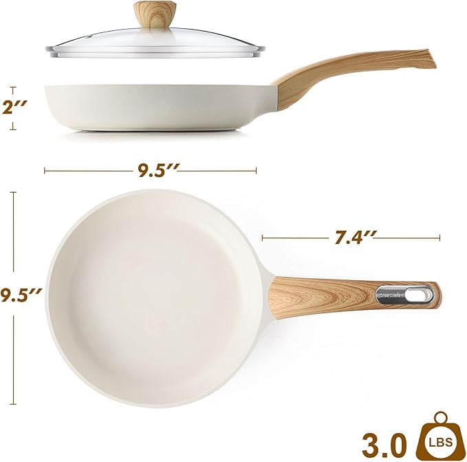 SENSARTE 9.5inch Ceramic Nonstick Frying Pan Skillet with Lid, White | Non Stick Omelet Pans, Non-toxic Healthy Kitchen Cooking Chefs Pan, PFOA/PFAS/PTFE Free, Induction Compatible
