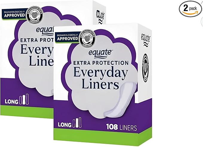 Equate Everyday Panty Liners – Long, Unscented, 108 Count (2-Pack) – Soft & Daily Protection