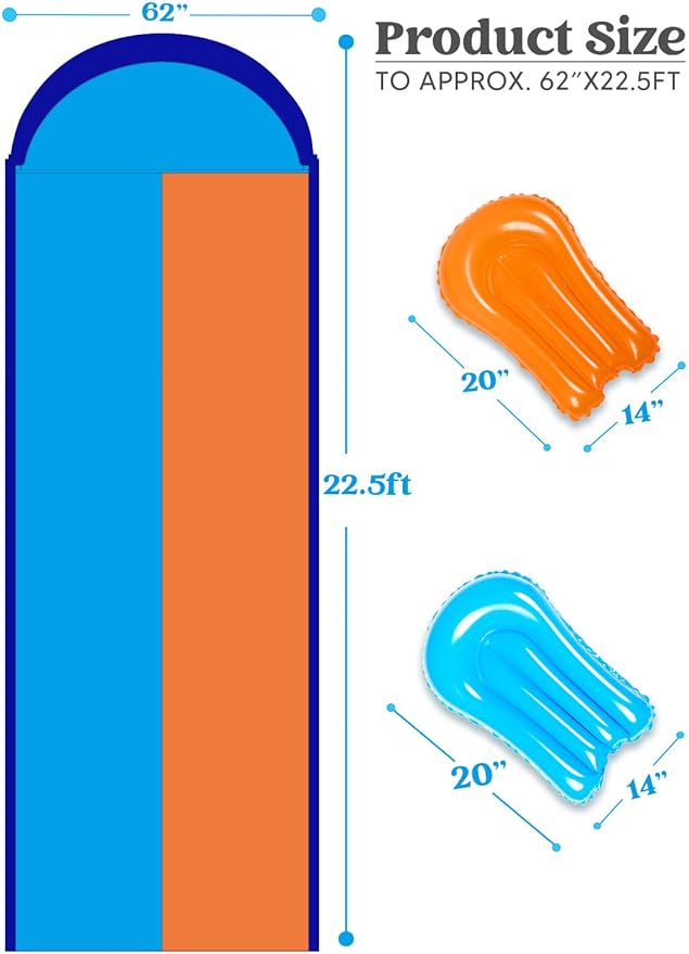 Sloosh 22.5FT Double Water Slides, Heavy Duty Lawn Slide with Sprinkler and 2 Inflatable Boards Backyard Yard Lawn Summer Outdoor Water Toy for Kids Adults