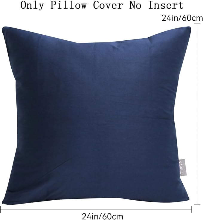 Thmyo 4-Pack 100% Cotton Comfortable Solid Decorative Throw Pillow Case Square Cushion Cover Pillowcase Sublimation Blank Pillow Covers Christmas DIY Throw Pillowcase(24x24inch/60x60cm,Midnight Blue)