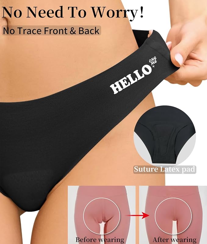 Women's Seamless Thongs - No Show Underwear with Panty Liner, Soft Breathable G-String for Daily Wear(N750JD+R1355-Black-S