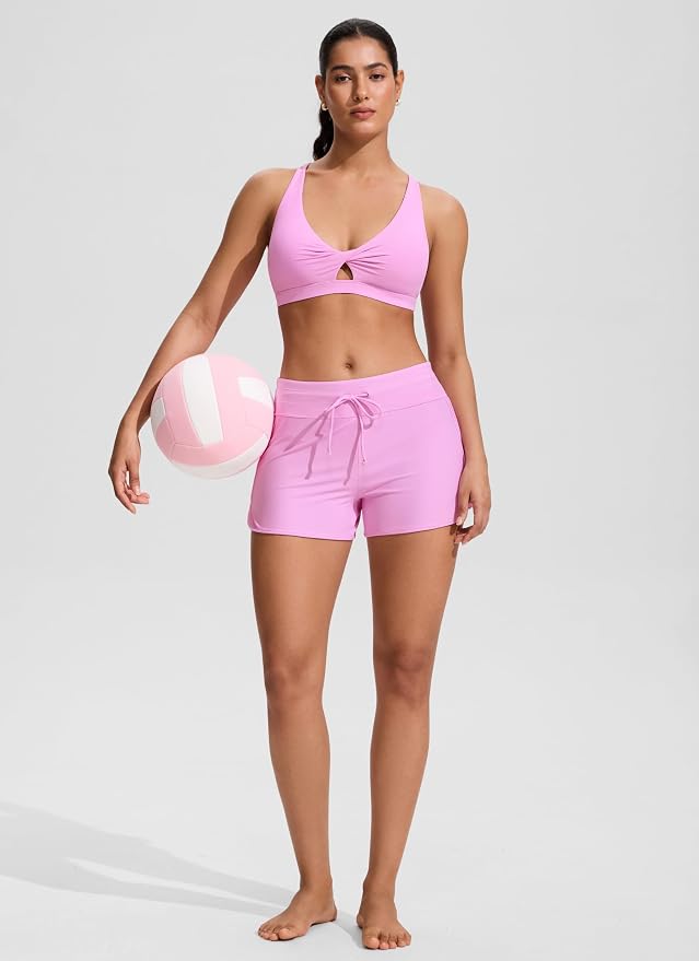 CRZ YOGA Twist Front Cut Out Bikini Tops for Women - Padded V Neck Spaghetti Strap Criss Cross Swim Bathing Suit Bra
