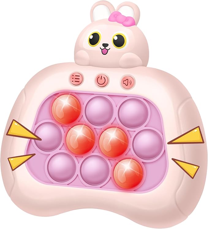 Rabbit Pop Fidget Game Toys, Light Up Fidget Toy with 1 Min Auto-Off Easter Bunny Electric Pop Bubble Game Controller Handheld Sensory Toys Birthday Christmas Easter Gifts for Kids