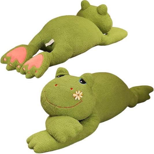 ELAINREN Ultra-Soft Green Frog Plush Sleeping Pillow, Large Lying Frog Stuffed Animals Toy, Realistic Frog Plushie Cushion Decor Gifts/39''
