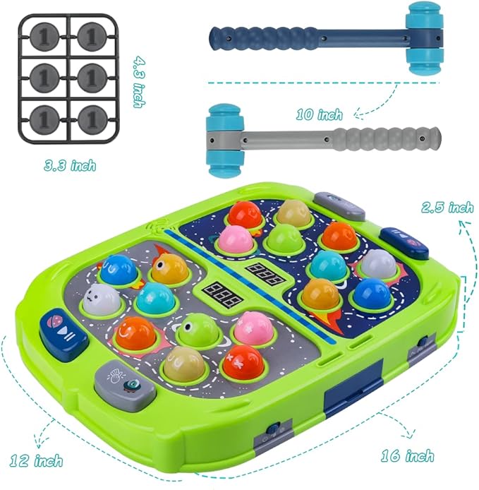 Whack Game Mole for Toddler, Toys for 3-12 Year Old Boys and Girls, Whack Game for Kids,Gifts for 3 4 5 6+ Year Old Boys, Interactive Educational Toys with Sound and Light, PK Mode with 2 Hammers