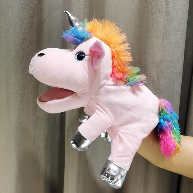 Hopearl Plush Unicorn Hand Puppet with Open Movable Mouth for Imaginative Play, Role Play, Interactive Toy for Storytelling Teaching Puppet Theater, Birthday Gift for Kids Girls, Pink, 12''